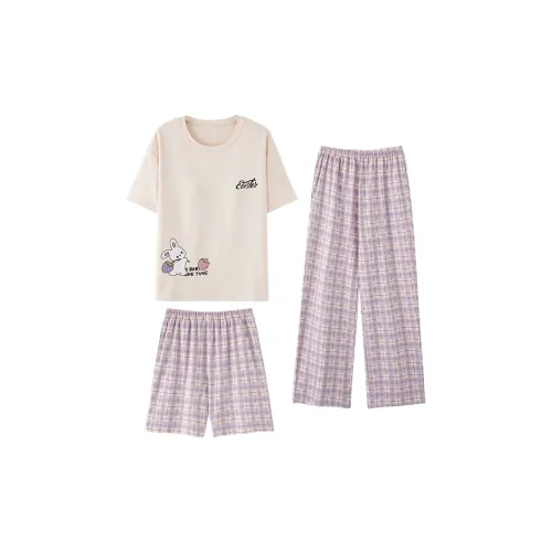 WANANNI Пижамный комплект женский абрикосовый фиолетовый