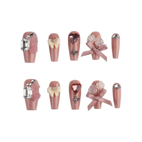 SHANGSHIQIN Мода Сверкающий Rhinestone Мягкий 3D Эффект Розовый Осветляющий False Nail 20 мм Средний LADDER Однотонный