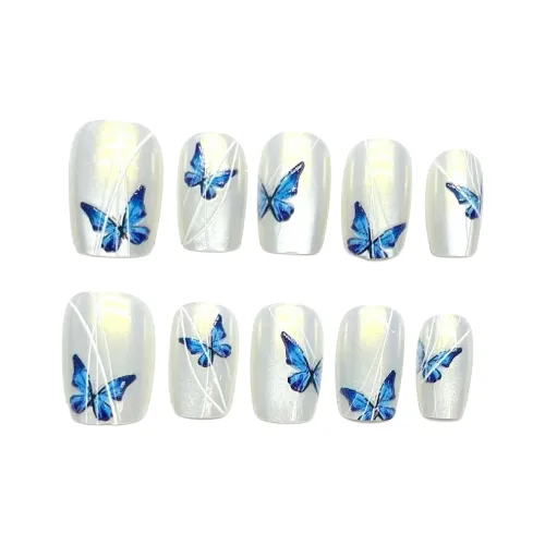 SHANGSHIQIN Нежно-голубой Бабочка Элегантность Креативный Осветляющий False Nail 20 мм Короткий LADDER Светлый Однотонный