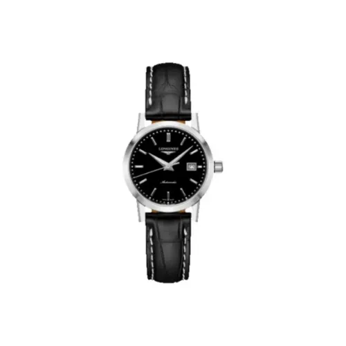 LONGINES 1832 Collection Автоматический Механический Механизм Женские Часы 30MM Черный Циферблат Корпус из Нержавеющей Стали Кожаный Ремешок