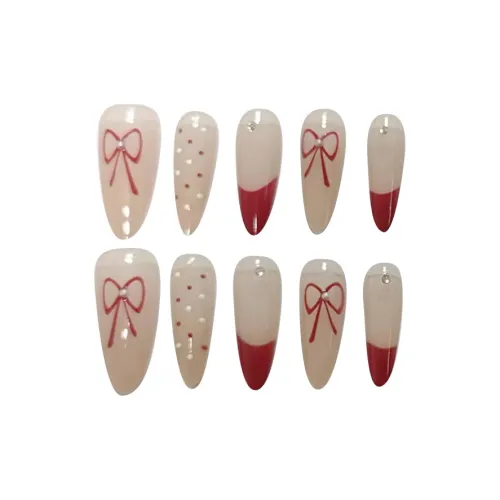 MAXFINE Красный French Polka Dot Bowknot False Nail Длинный Ледяная прозрачность Jump Цвет 30MM 10 шт