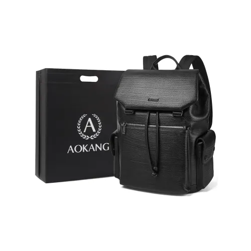 AOKANG Рюкзак из коровьей кожи дорожный рюкзак большой мужской классический черный