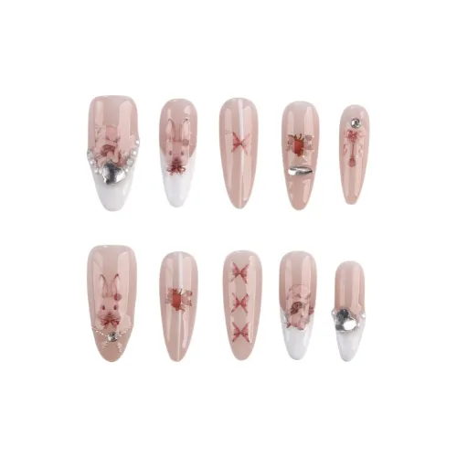 SHANGSHIQIN Ручной рисунок Кошачий глаз Elegance Brightening False Nail 25 мм Овал Нюдово-розовый Градиент