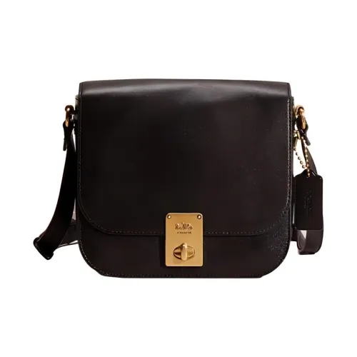 COACH Hutton Утонченная кожа седельная сумка сумка через плечо маленькая женская черная