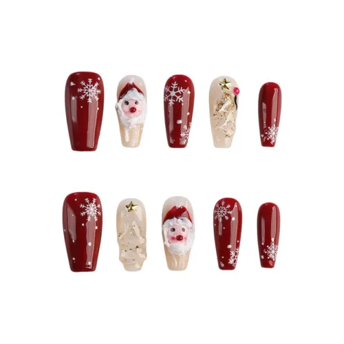 SHANGSHIQIN Милый Снежинка Модный Осветляющий Премиум False Nail 25 мм Средний LADDER Красный Jump Цвет