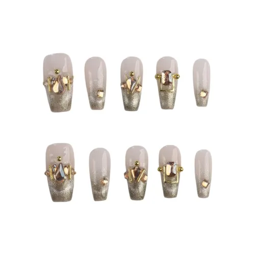 SHANGSHIQIN QIANJIN Ветер Кошачий глаз Сверкающий страз Элегантность False Nail 25mm Средний LADDER Шампанское золото Градиентный