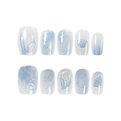 SHANGSHIQIN 3D-эффект Русалка Осветляющий Кошачий глаз False Nail Средний LADDER Светло-синий Градиент 15мм