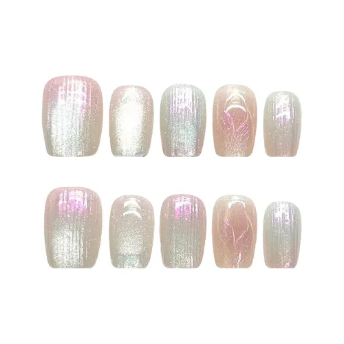 SHANGSHIQIN Элегантность Сверкающий страз Осветляющий False Nail 15 мм Короткий LADDER Розовый Градиент