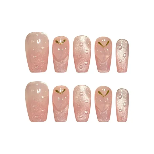 SHANGSHIQIN Мягкий Медово-персиковый 3D-эффект Осветляющий Элегантность Кошачий глаз False Nail 20 мм Средний LADDER Розовый Однотонный