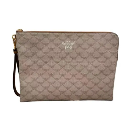 MCM Himmel Lauretos Покрытие Холст с Кожей Вставка Клатч Большой Мужской Бежевый