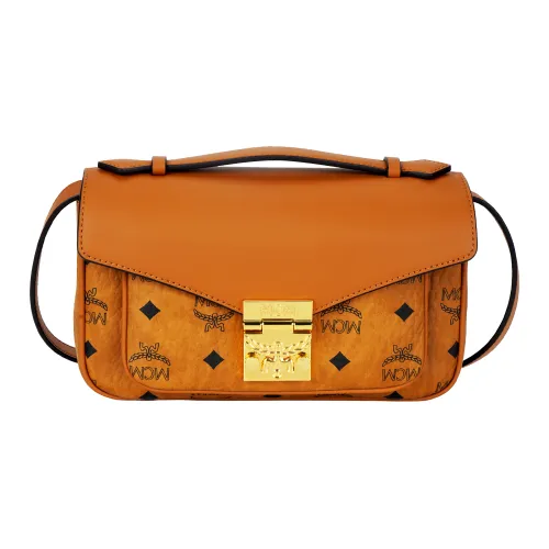 MCM Tracy Visetos Покрытый холст с кожаными вставками сумка через плечо сумка среднего размера женская бренд Коньячный бренди