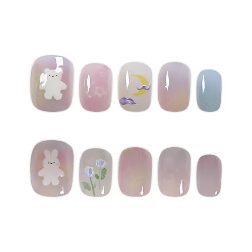 SHANGSHIQIN Мягкий Многоцветный Осветляющий Кролик Милый False Nail Короткий LADDER Дофаминовая одежда Smudge 15mm