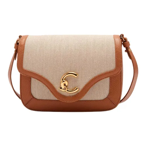 COCCINELLE C ME Холст с GRAIN LEATHER Плечевая сумка Маленькая Женская Естественный цвет