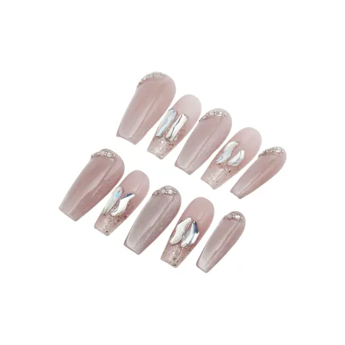 LEMONAIL Ручная работа Искусственные Ногти Средний ЛАДДЕР Телесный Feel Стразы Украшенный Однотонный Кошачий глаз S M L XL