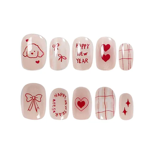 SHANGSHIQIN Sweetheart Cute Creative False Nail 15mm Short LADDER Red Solid Color