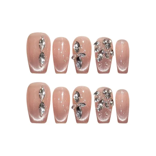 SHANGSHIQIN Мягкий Блестящий Французский Элегантный Улыбка Кошачий глаз Handcrafted False Nail 20 мм Короткий LADDER Однотонный Розовый