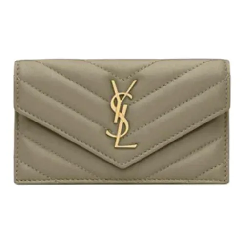 SAINT LAURENT Cassandre Овчина Картхолдер Женские Темно-зеленый мох