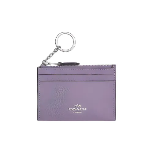 COACH Mini Id Skinny Крестообразная текстура Кожа ID Документ Картхолдер Мини Женские Серебряный и Светло-фиолетовый