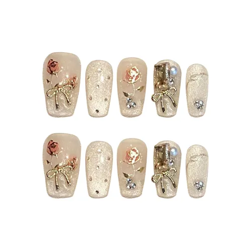 SHANGSHIQIN Винтаж Розовый Градиентный 3D-эффект Бант Осветляющий Укороченный Nail Art 20 мм Короткий ЛАДДЕР Желтый Градиентный