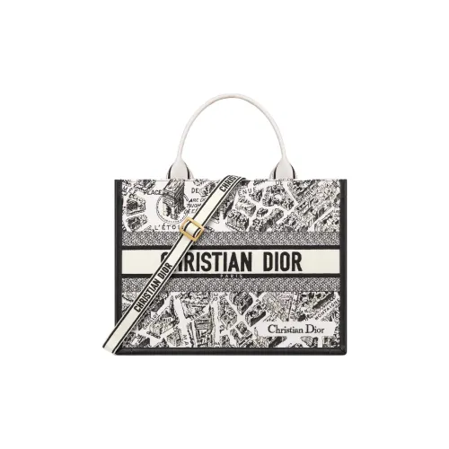 DIOR BookTote Хлопок Тоут Сумка Сумка для покупок Сумка через плечо Сумка среднего размера Женская Белая и Черная