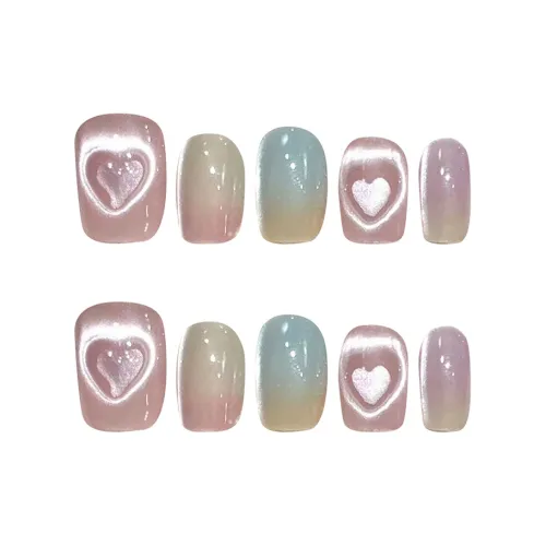 SHANGSHIQIN Сердцебиение Кошачий глаз Радуга Стеклянные бусины Элегантность False Nail 20mm Короткий LADDER Дофаминовая одежда Градиентный