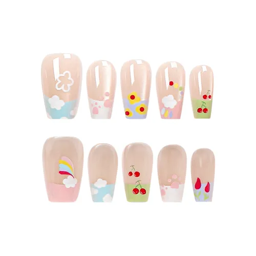 SHANGSHIQIN Girlish Brightening Candy Color Dreamy Cat Eye False Nail 20mm Short LADDER Light Solid Color