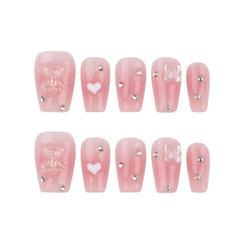 SHANGSHIQIN Румяна Смешанный 3D-эффект Медвежонок Осветляющий Элегантность Укороченный False Nail 20 мм Короткий LADDER Розовый Румяна Стойкий