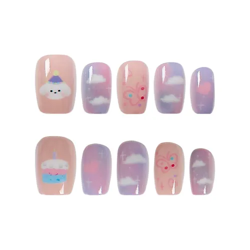 SHANGSHIQIN Мультяшный Ручной Рисунок Креативный Смешанный Градиентный Укороченный Арт для Ногтей 15 мм Короткий ЛАДЬЯНКА Розовый Фиолетовый Градиент