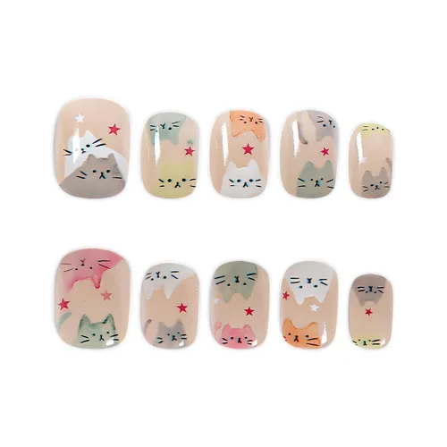SHANGSHIQIN Отделение Кошка Elegance Brightening Handcrafted False Nail Короткий LADDER Мультяшный Градиентный 15mm