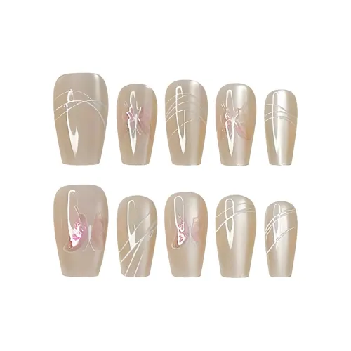 SHANGSHIQIN Мягкий Минималистский стиль Мода False Nail 25 мм Средний LADDER Телесный Однотонный