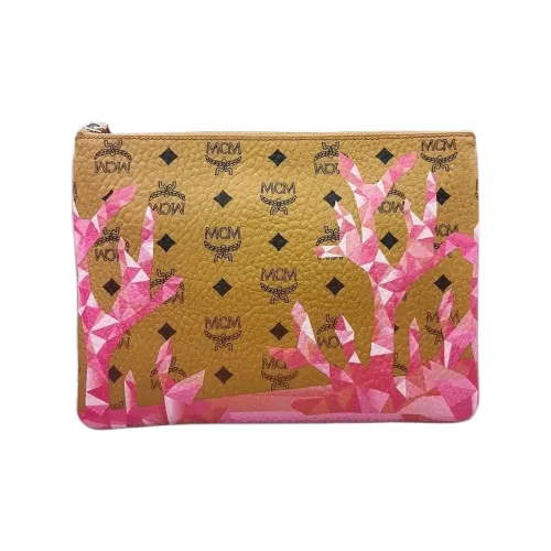 MCM Aren Visetos Натуральная кожа наппа Комбинированная сумка через плечо Средняя Женская Розовая