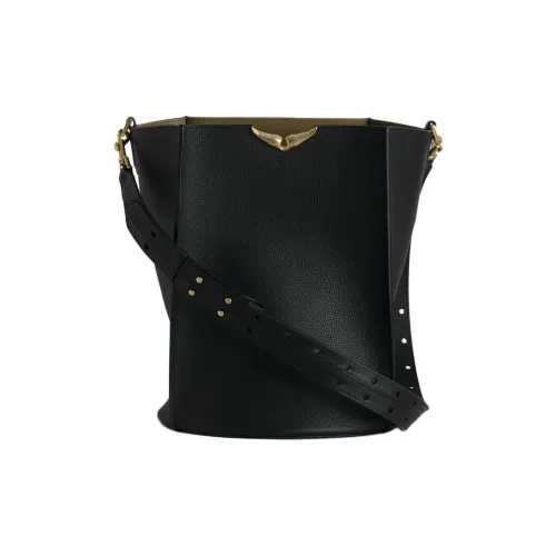 Zadig Voltaire Телячья кожа Ведрообразная сумка Сумка через плечо XL Женская Черная