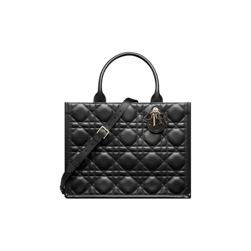DIOR BookTote Коровья кожа Тоут Сумка Сумка для покупок Сумка на плечо Сумка среднего размера Женская Черная