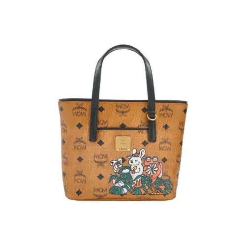 MCM AKA Boku Коллаборация Кожа Тоут Сумка Сумка для покупок Сумка Мини Женские Коньяк