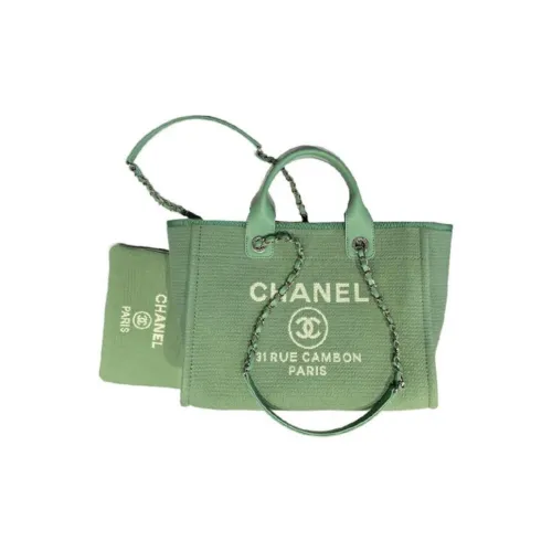 CHANEL Холст BEACH BAG Тоут Сумка Сумка для покупок Холст Сумка Сумка через плечо Маленькая Женская Травяной Зеленый