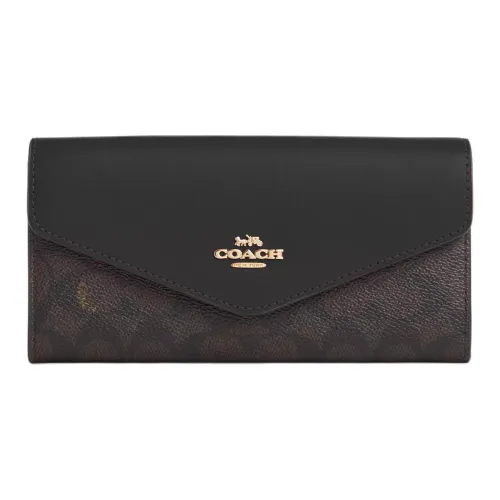 COACH Конверт Кожа Кошелек Маленький Женский Ореховый и Черный