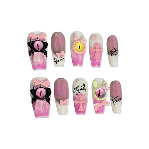 XIAMEIYU Розовый Монстр Ручной работы Осветляющий Nail Art 25 мм Фальшивые Ногти Средний ЛАДДЕР Розово-белый Размытие