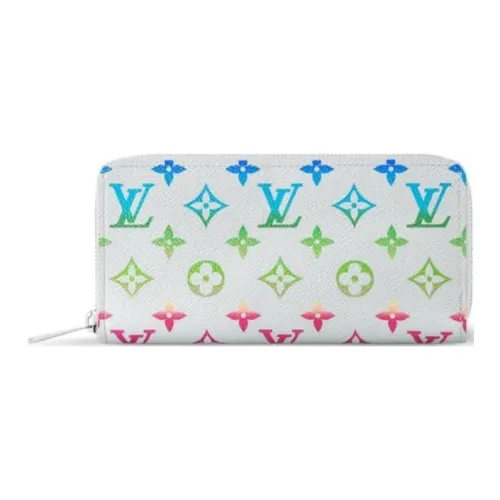 LOUIS VUITTON Zippy Кожаная отделка Кошелек Женский Белый и Многоцветный