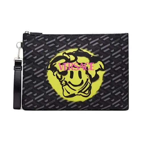 VERSACE Полиамид Телячья кожа Клатч Мужской Черный и Желтый