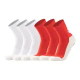 Носки до щиколотки с лентой для сцепления, футбольные носки, упаковка из 6 пар (3 белых/3 красных)