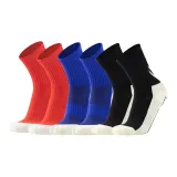 Носки для футбола с резиновыми полосами, высокие, упаковка из 6 пар (2 красных, 2 синих, 2 черных)