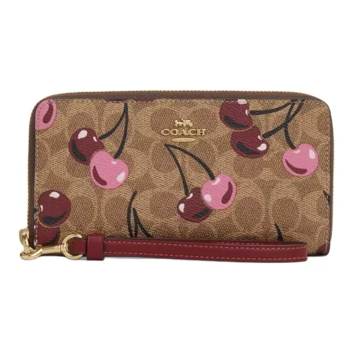 COACH Zip Around Покрытый холст Кошелек Маленький Женский Коричневый и Многоцветный