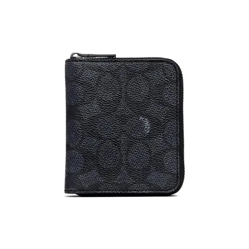 COACH Accordion Zip Кожа PVC Кошелек Маленький Мужской Угольно-черный Монограмма