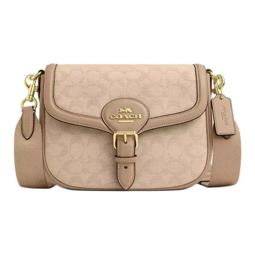 COACH Amelia Подпись Холст Кожа Седло Сумка Плечевая Сумка Маленькая Женская Бежевая