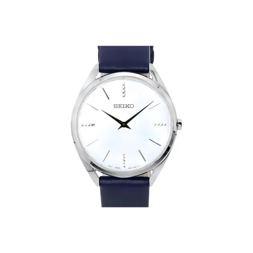 SEIKO Кварцевый механизм кожаный ремешок женские часы белый циферблат