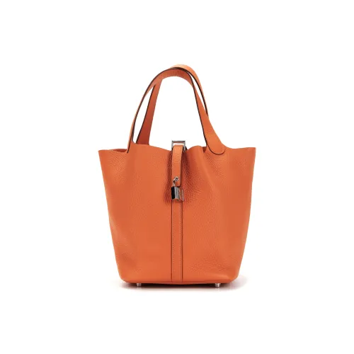 HERMES Picotin Lock Clemence Телячья кожа Корзина Сумка Сумка-ведро Сумка Женская 93 Оранжевый