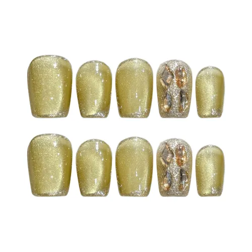 SHANGSHIQIN Желтый Кошачий глаз Сверкающий страз Элегантность Nail Art 15mm Короткий LADDER Желтый Однотонный