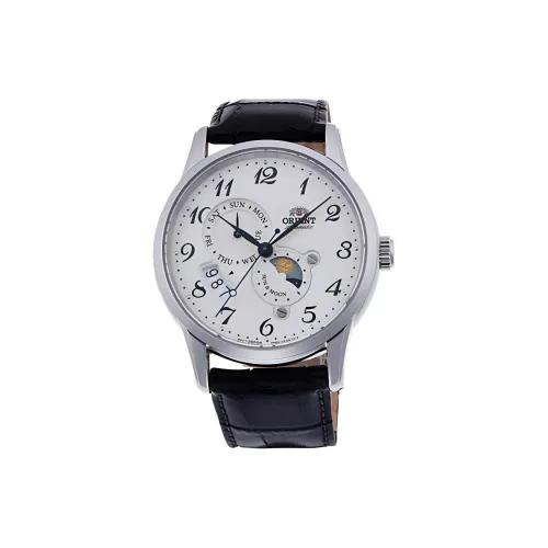 ORIENT Автоматический Ручной Механизм Кожаный Ремешок Часы 42,5 мм Мужские Часы Белый Циферблат