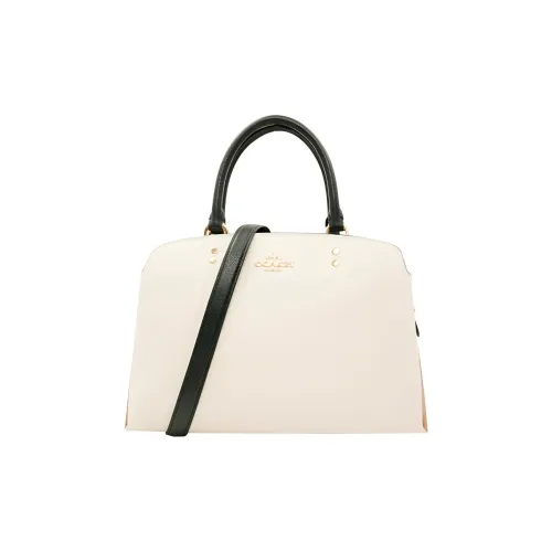 COACH Canvas Кожа Плечевая сумка Сумка Большая Женская Экрю Хаки Многоцветная