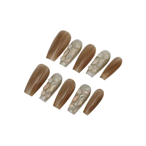 LEMONAIL Ручной работы Элегантность False Nail Средний ЛАДДЕР Стиль Майярд Коричневый Смудж Кошачий глаз S M L XL